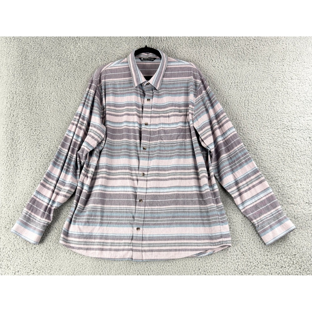 TravisMathew Flannel Shirt Men XL Grey Blue Striped Button Down Long Sleeve Golf